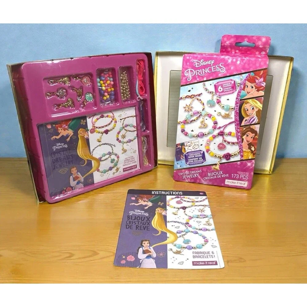 Disney Princess Crystal Dreams Jewelry Making Kit DIY Beads Charms 6 Bracelets
